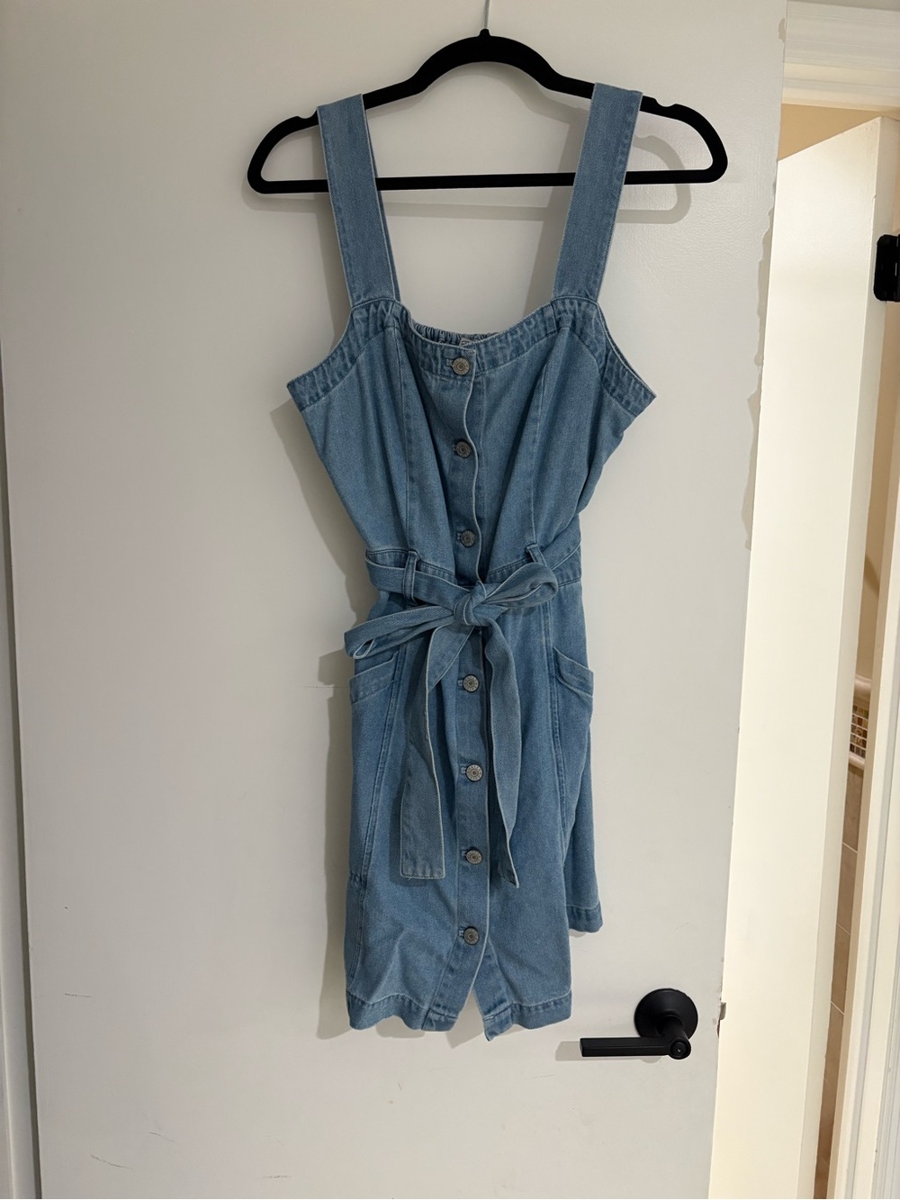 Rails Button-Front Light Wash Denim Dress with Tie Waist